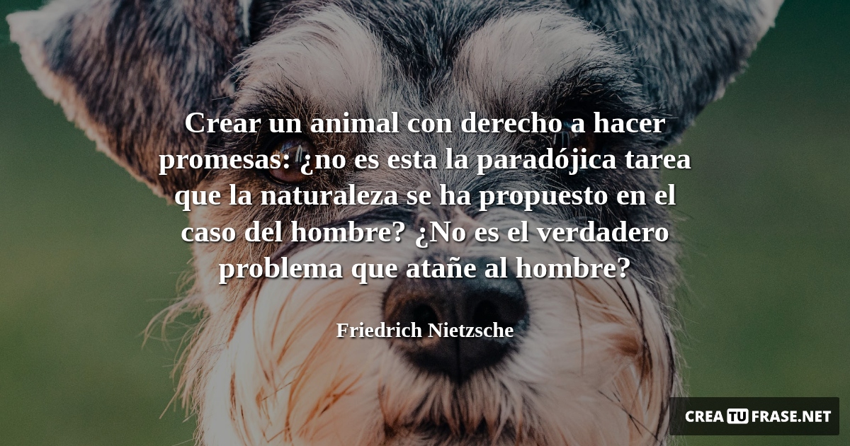 Frases de Animales - Crear un animal con derecho a hacer promesas: ¿no es esta la paradójica tarea que la naturaleza se ha propuesto en el caso del hombre? ¿No es el verdadero problema que atañe al hombre?