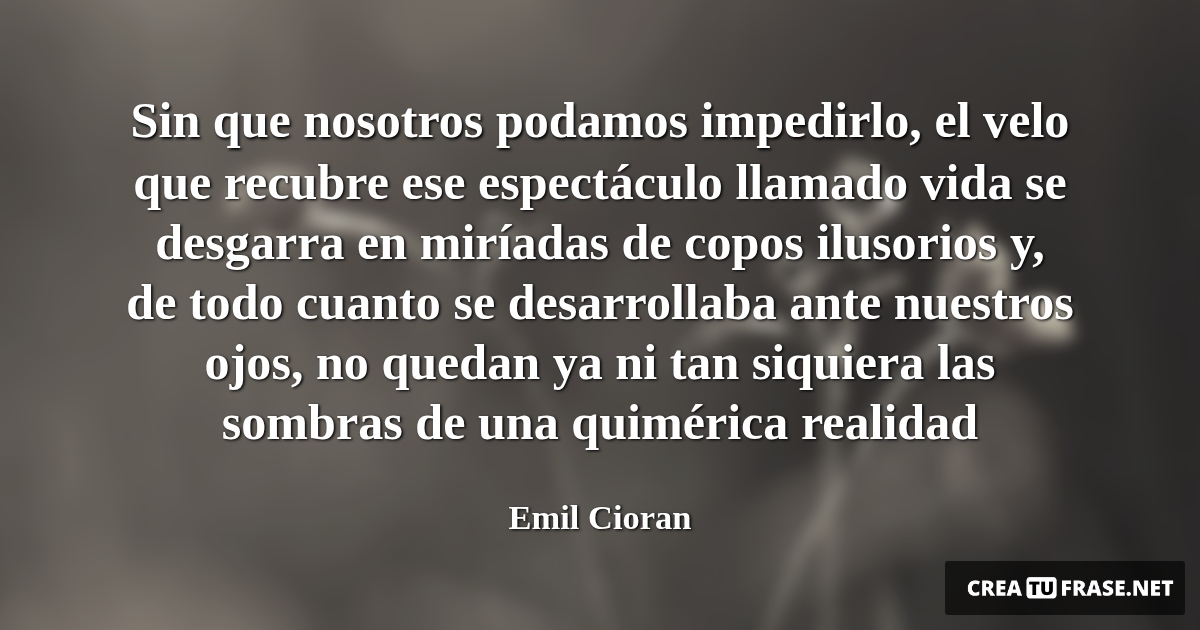 Frases de la Vida - Sin que nosotros podamos impedirlo, el velo que recubre ese espectáculo llamado vida se desgarra en miríadas de copos ilusorios y, de todo cuanto se desarrollaba ante nuestros ojos, no quedan ya ni tan siquiera las sombras de una quimérica realidad