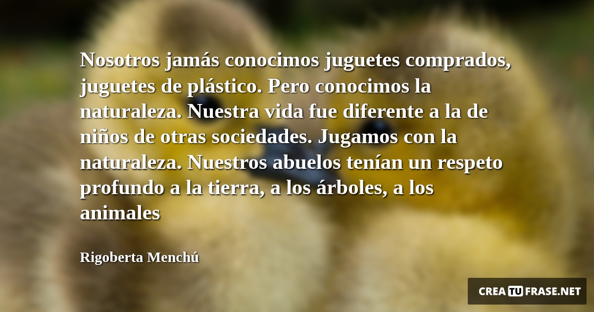 Nosotros jamás conocimos juguetes comprados, juguetes de plástico. Pero conocimos la naturaleza. Nuestra vida fue diferente a la de niños de otras sociedades. Jugamos con la naturaleza. Nuestros abuelos tenían un respeto profundo a la tierra, a los árboles, a los animales