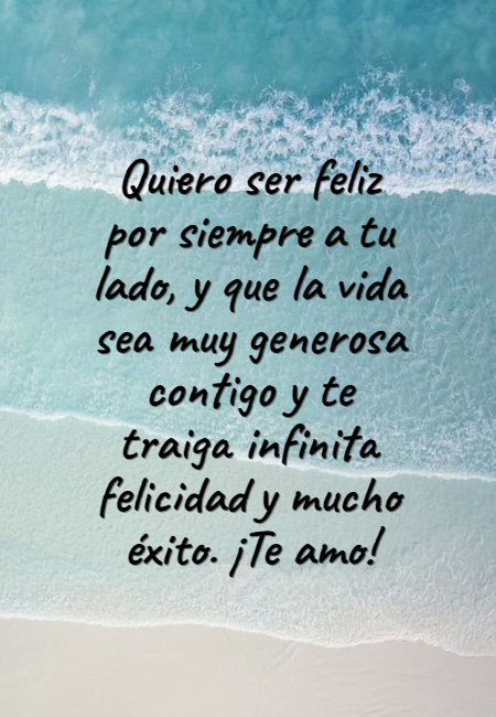 Frases de Amor - Quiero ser feliz por siempre a tu lado, y que la vida sea muy generosa contigo y te traiga infinita felicidad y mucho éxito. ¡Te amo!